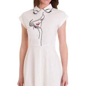 Banned Apparel White Fit & Flare Dress Embroidered Model Face 4XL New Rockabilly